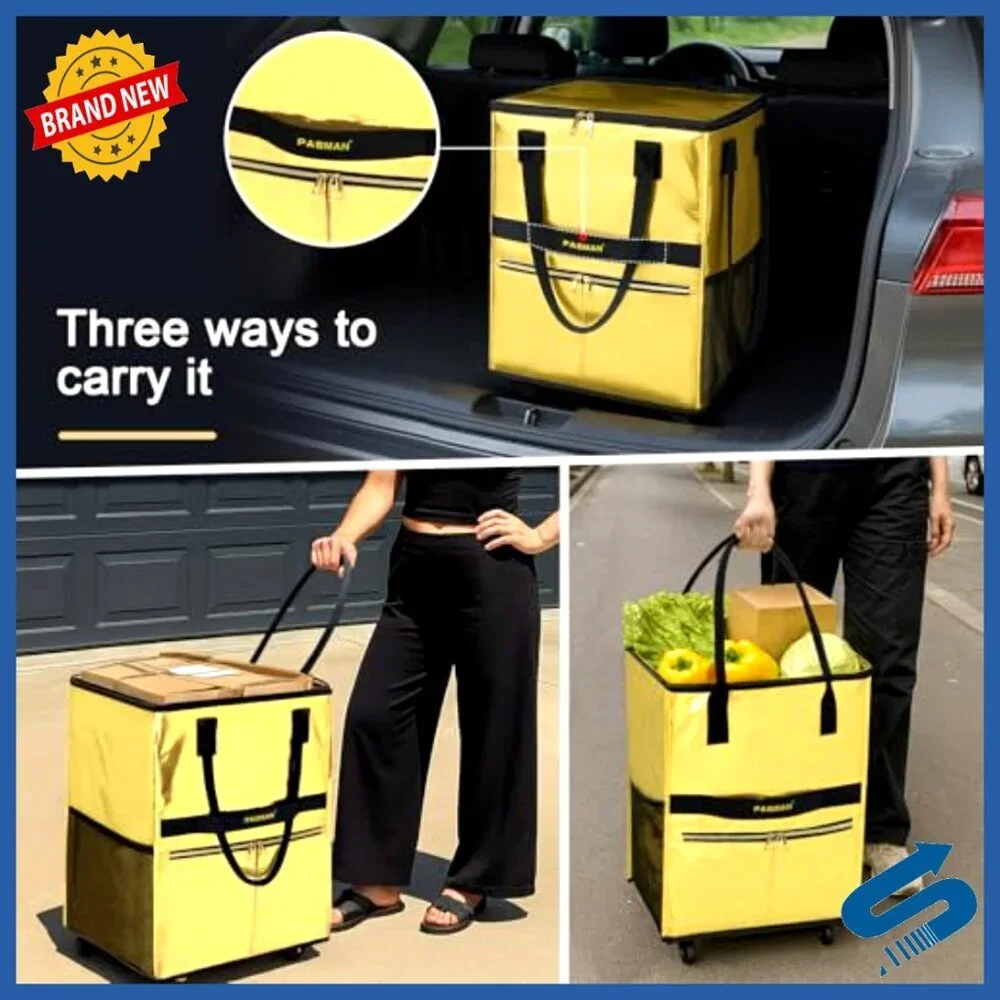 Foldable Rolling Tote Bag with 5 Wheels Heavy Duty Shopping Cart Laundry Travel
